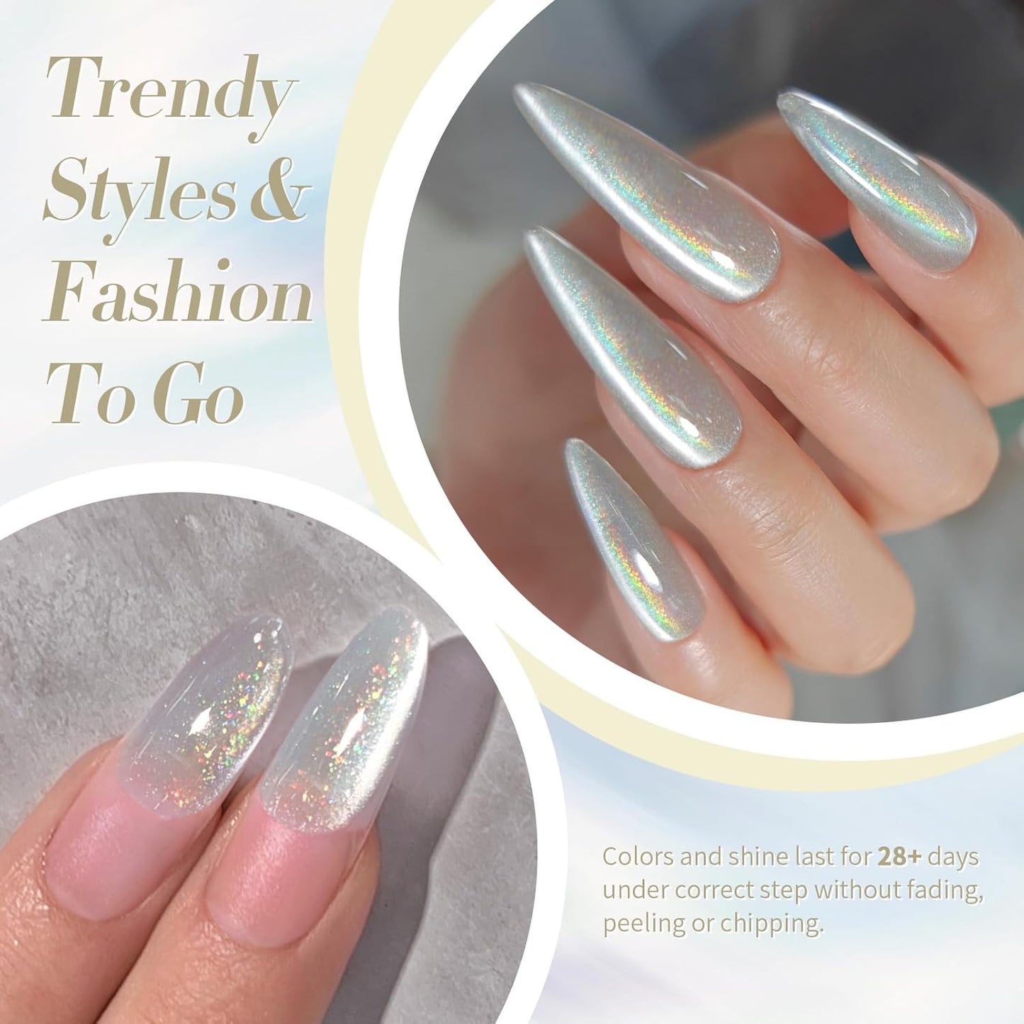 Born Pretty White Glitter Cat Magnetic Eye Gel Nail Polish, Holographic Glitter Iridescent Gel Nail Polish Soak Off Led Gel Nail Polish Nail Art Gel Manicure Salon DIY Gifts 15ML