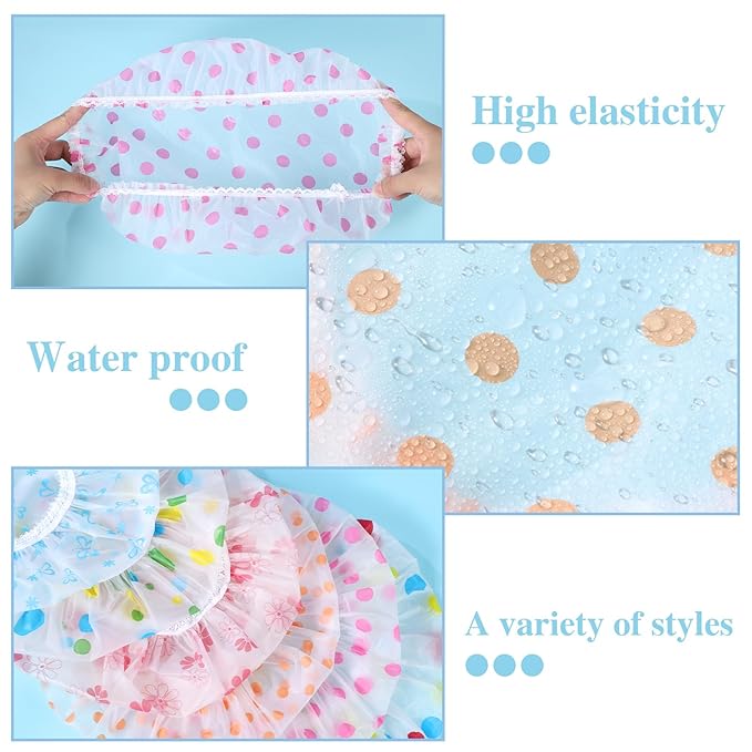 Pengxiaomei 6 Pcs Shower Cap, Hair Cap Reusable Waterproof Shower Caps for Women Men Kids