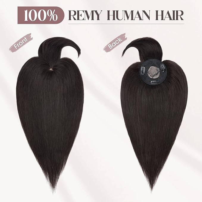 MY-LADY Human Hair Toppers for Women Real Human Hair with Bangs Thin 8.5 * 8.5CM Mono Base Clip in Remy Hairpieces Light Weight 10 Inch Natural Black