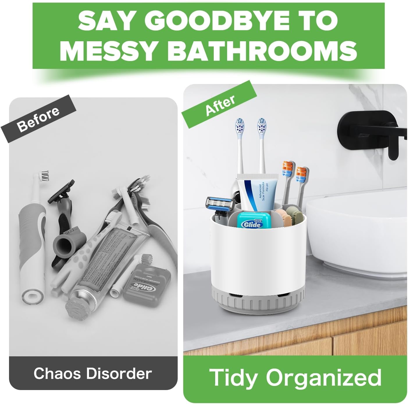 Toothbrush Holders for Bathrooms - White Rotating Kids Electric Toothbrush and Toothpaste Holder, Detachable 6 Slots Tooth Brush Organizer Bathroom Countertop Storage