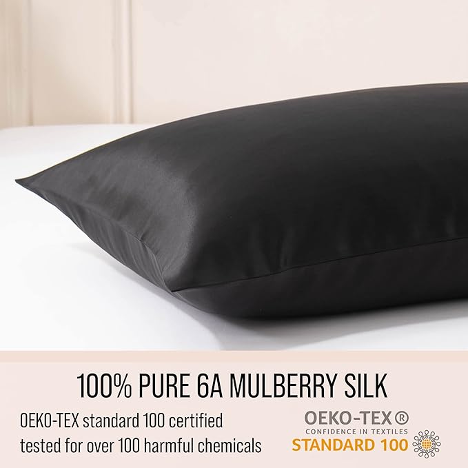 Bella Coterie Luxury Silk Pillowcase for Hair and Skin | 30 Momme | 100% Pure 6A Mulberry Silk | Super Soft | Perfectly Plush [Standard, Jet Black]