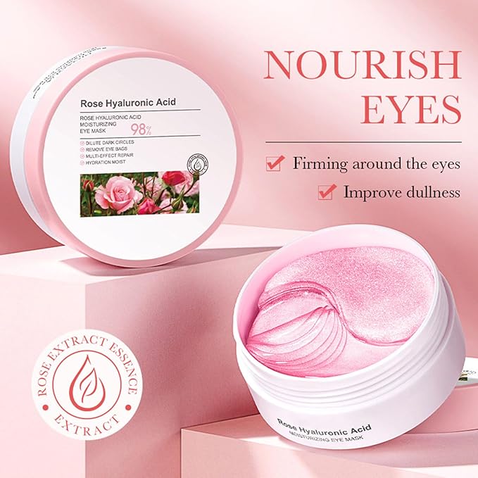 Rose Under Eye Mask,Rose Hyaluronic Acid Moisturizing Under Eye Patches,Collagen Under Eye Gel Patches for Dark Circles and Puffy Eyes Reduce Fine Lines Anti-Ageing