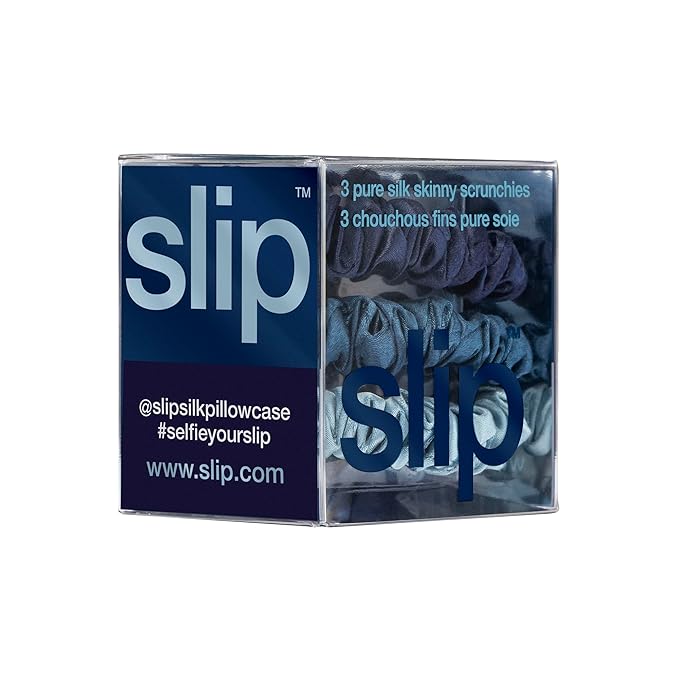 SLIP Amazon Exclusive Skinny Scrunchies: Anti-Crease, Anti-Breakage Slipsilk™ Design Protects Delicate Hair | Includes 3 Pure Silk Scrunchies, Sea