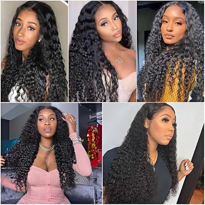 26 28 30 Inch Deep Wave Bundles Human Hair Color 1B Bundles Brazilian Virgin Soft and Silky Remy Hair Extensions Niegmeag Double Weft Natural Black Deep Wave Bundle 300g