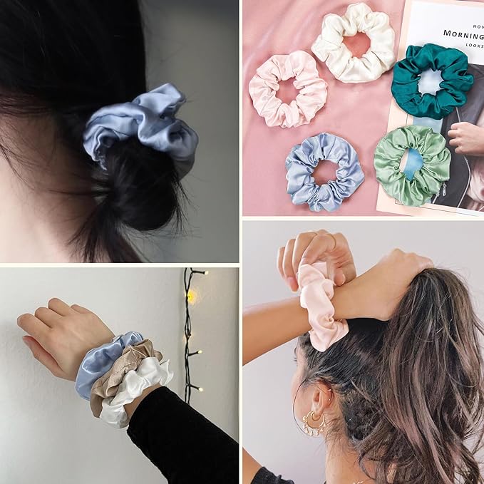 LILYSILK Silk Hair Scrunchies/Ties for Frizz & Breakage Prevention, 100% Mulberry, No Damage, Elastic ponytail Holders, 1Pc, Sky Blue