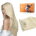 DOORES Human Hair Extensions Clip in Platinum Blonde 16 Inch 120g 7pcs Remy Clip in Hair Extensions Natural Hair Straight Real Hair Extensions