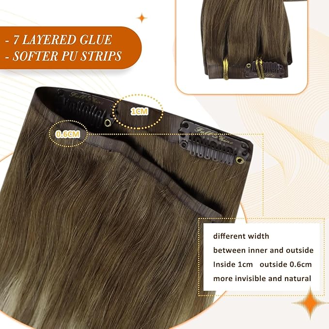 Full Shine Human Hair Clip in Extensions Balayage Straight Clip in Hair Extensions Chestnut Brown Ombre Brown Mix Platinum Blonde Real Human Hair 16 Inch 8 PCS 120 G