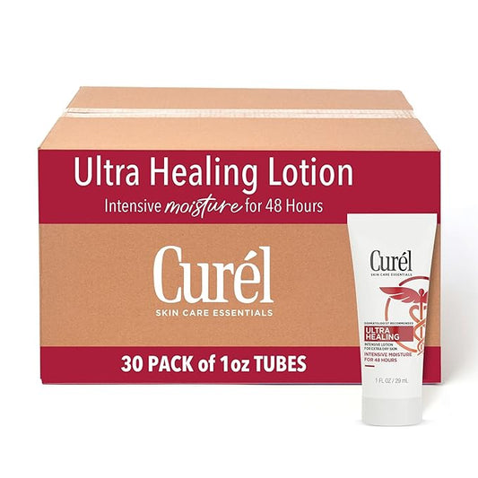 Curel Ultra Healing Intensive Fragrance-Free Lotion For Extra-Dry Skin, Dermatologist Recommended, Ideal for Sensitive Skin, Cruelty Free, Paraben Free, 1 Oz, Pack of 30