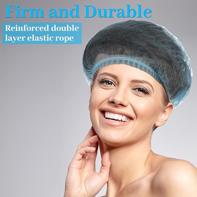 100 Pcs Disposable Nonwoven Bouffant Caps 21 Inch Hair Net Elastic Cap Hair Cover Hats for Beauty Salon Hospital Spa Catering Dust-free Workspace(Blue)