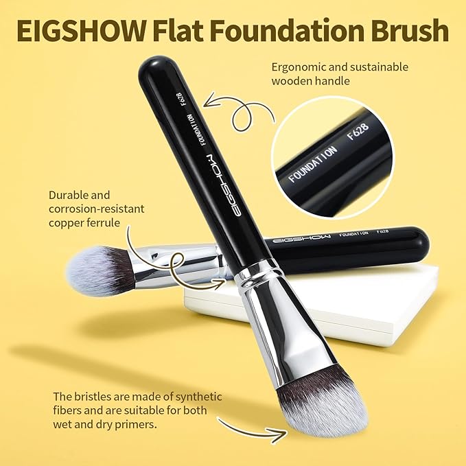 EIGSHOW Flat Foundation Brush, Large Face Makeup Brush with Soft Dense Synthetic Bristles for Blending Liquid Cream Powder (F628)