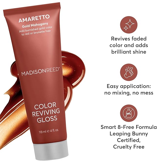 Madison Reed Color Reviving Gloss, Amaretto - Bronze, Semi-Permanent Hair Dye, Enhances Hair Color & Corrects Tone, Adds Brilliant Shine, Keratin & Argan Oil, 4 Fl Oz (118 mL)
