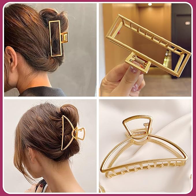 AIBEE Large Metal Hair Claw Clips - 4pcs Nonslip Big Gold Hair Clamps with Strong Hold for Thick and Thin Hair for Women and Girls