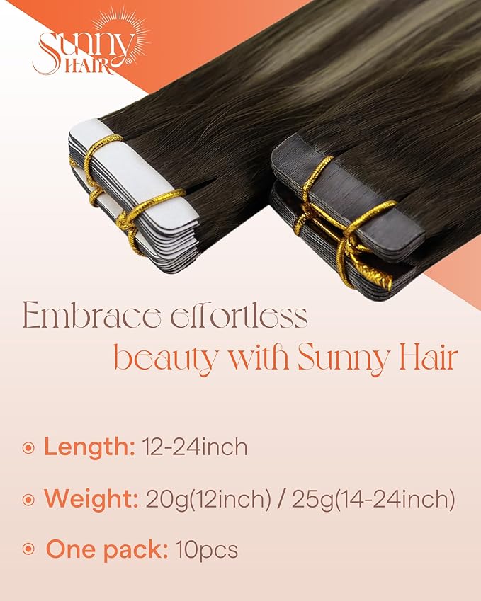 Sunny Tape in Hair Extensions Human Hair Dark Brown Balayage Blonde Hair Extensions Real Human Hair Tape ins 24 Inch Tape in Extensions 20Pcs 50g