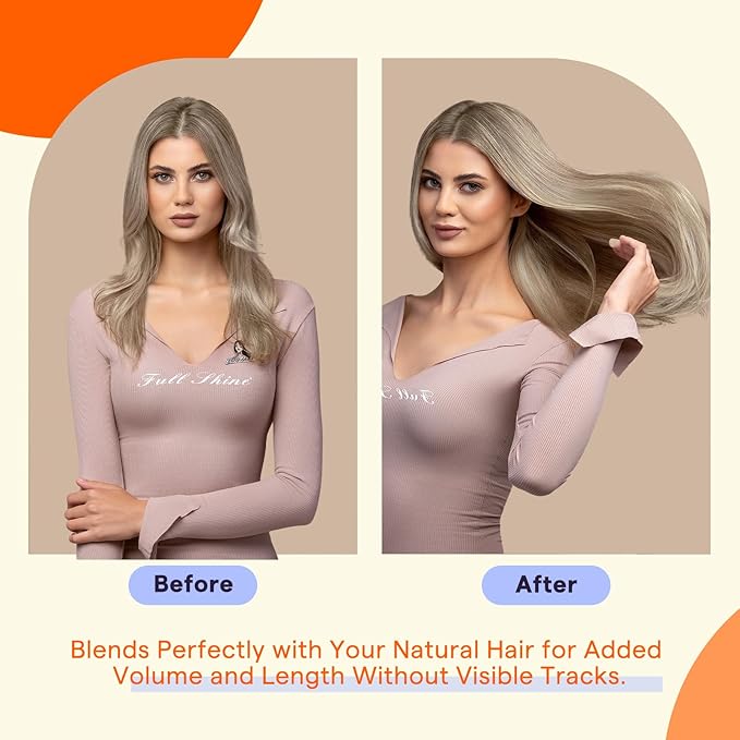 Full Shine Human Hair Tape in Extensions Color 19/8/60 Blonde and Brown Balayage 20PCS Invisible Remy Soft Double Sided Tape in Hair Extensions Human Hair 50 Grams Natural Straight 16 Inch for Party