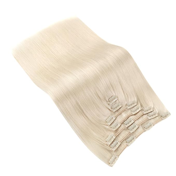 Ve Sunny Clip in Human Hair Extensions Platinum Blonde Clip in Hair Extensions Real Human Hair Clip on Extensions Human Hair Daily Use 120g 7pcs 16inch