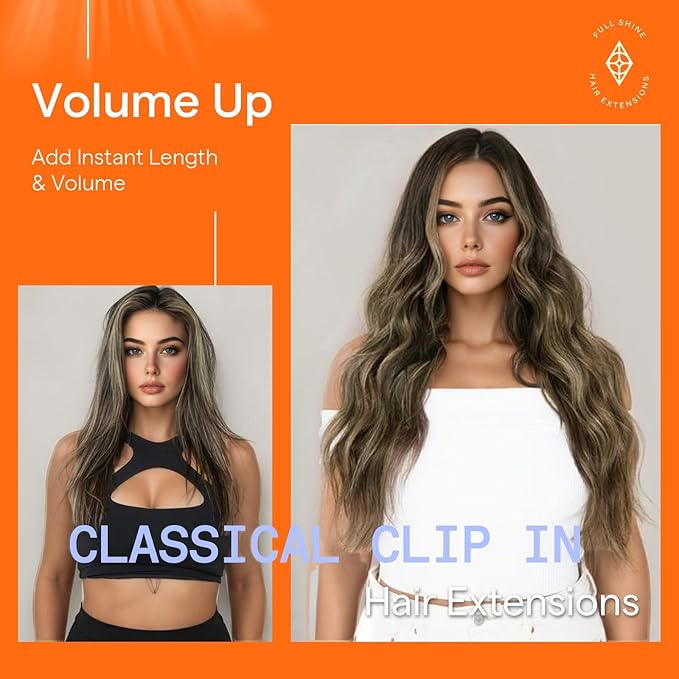 Full Shine Hair Extensions Real Human Hair Clip ins Balayage 24 Inch Clip in Hair Extensions Dark Brown to Blonde Real Hair Extension for Styling 7 Pcs 120 G