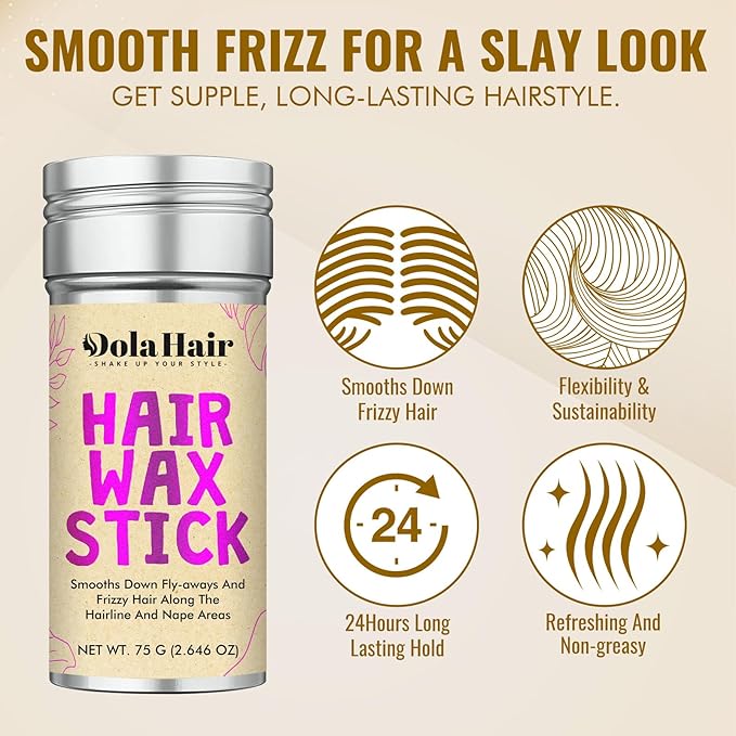 Dolahair Hair Wax Stick - Flyaway Control and Styling Pomade for Kids, Women, and Men - Hair Bun Maker and Accessorie stocking stuffers for teen girls (1 Pack of Wax)