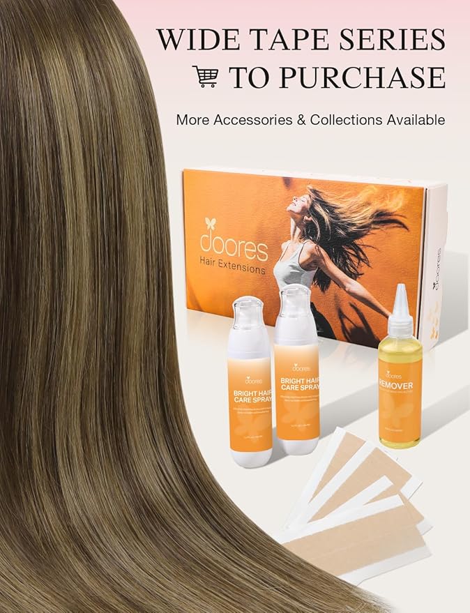 DOORES Invisi Edge Tape in Wide Hair Extensions Human Hair, Chocolate Brown to Caramel Blonde 4PCS Injection Tape ins 20g 18 Inch, Virgin Human 3 Inch Wide Injected Extensions Invisible