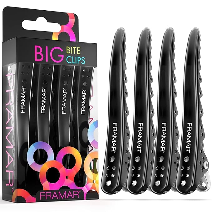 Framar Black Hair Clips Metal - Professional Hair Clip For Styling, Hair Clips For Women Styling, Metal Clips For Hair, Extra Strong With No Slip - 4 Pack