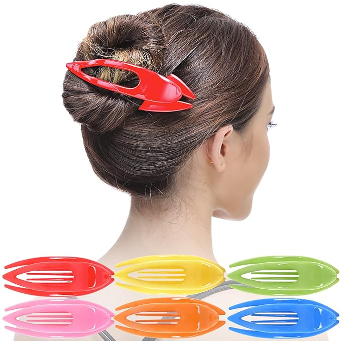 RC ROCHE 6 Pcs Flat Hair Clips Big Claw for Thick Hair French Duckbill Women No Slip Side Slide Curved Alligator Concord Strong Grip Hold Volume Lay Down Clamp, Small Rainbow Multicolor