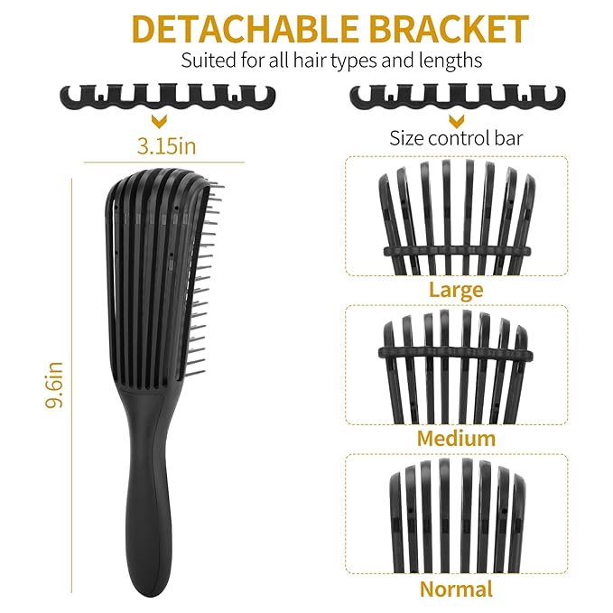 Hair Brush Set for 3a,4c,Wig/Thick/Wavy/Curly/Slick Back Hair Brushes,Rat Tail Combs,8-Row,Edge Brush,For Detangling,Braiding,Teasing,Parting,Styling,Kids,Girls,women(Black)