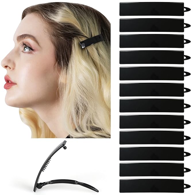 12pcs Hair Barrettes Set for Women and Girls, Hair Clips for Thick Thin Fine Hair, Non-metal Hair Accessories, Non-Slip Grip Handmade Snap Hairpin, BPA Free