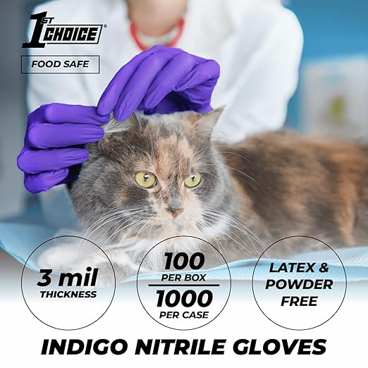 1st Choice Nitrile Disposable Gloves, 3 Mil Indigo Nitrile XL Gloves, Box of 100 Medical Gloves, Disposable, Latex Free