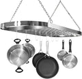 Sorbus® Pot and Pan Rack for Ceiling with Hooks — Decorative Oval Mounted Storage Rack — Multi-Purpose Organizer for Home, Restaurant, Kitchen Cookware, Utensils, Books, Household (Hanging Chrome)