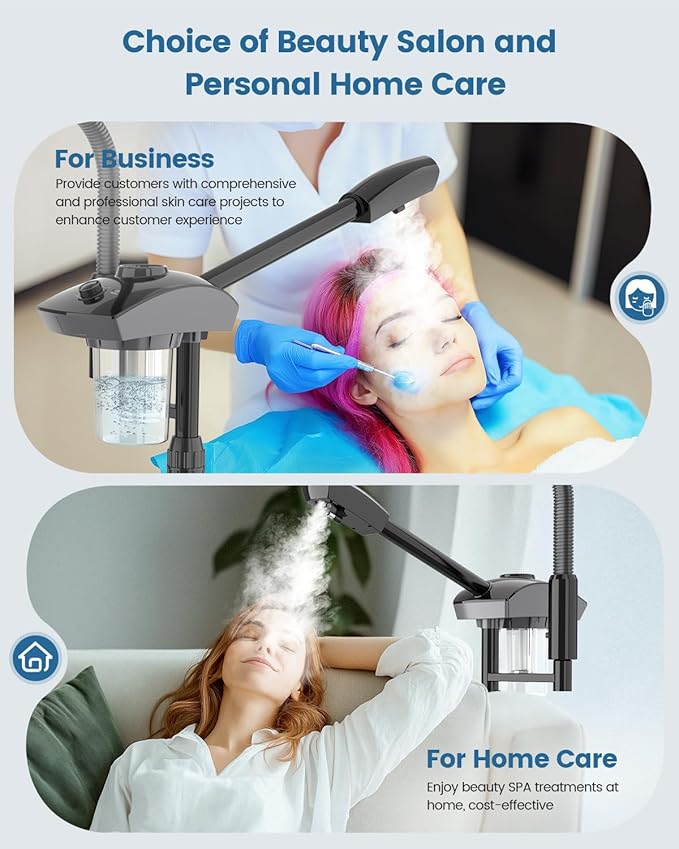 Kingsteam Facial Steamer & 5X Magnifying Lamp Combo, Professional Esthetician Equipment: Adjustable Nano Mist, Deep Pore Cleansing, Blackhead Remover, Acne Treatment Ozone Steamer (60 Min Timer),Black