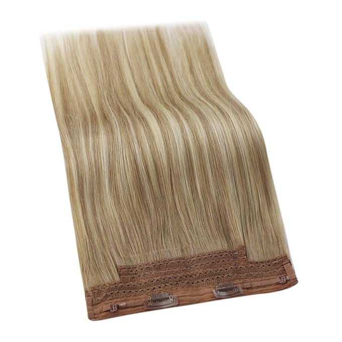 YoungSee 120G Wire Hair Extensions Human Hair Brown Blonde Invisible Wire Hair Extensions Real Human Hair Light Brown Mix Platinum Blonde One Piece Hair Extension for Women 18Inch
