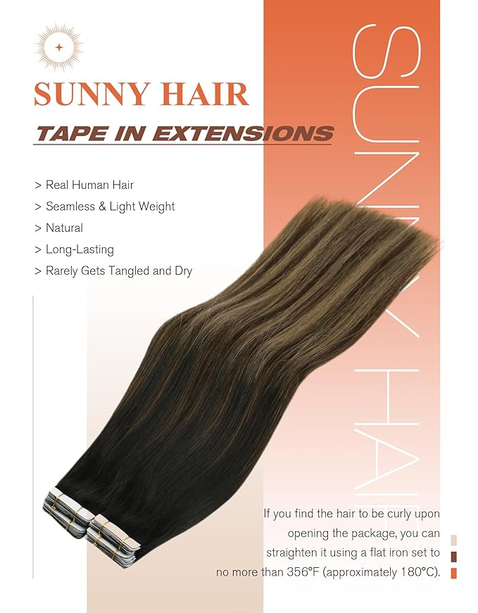 Sunny Hair Tape in Hair Extensions Human Hair, 16 Inch 40Pcs Remy Tape in Extensions Black Balayage Brown Ombre Ash Blonde Hair Extensions Tape in 100g