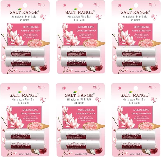 Salt Range Lip Balm, Formulated with Cherry & Shea Butter, 100% Natural, Soothing and Hydrating, Deep Nourishing, Organic Chapstick- 6 Count (12 Pieces)