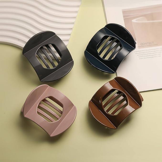 4 PCS Flat Claw Clips, Round Large Flat Hair Clips for Women,French Strong Hold Hair Barrettes for Thick Thin Hair(Classic)