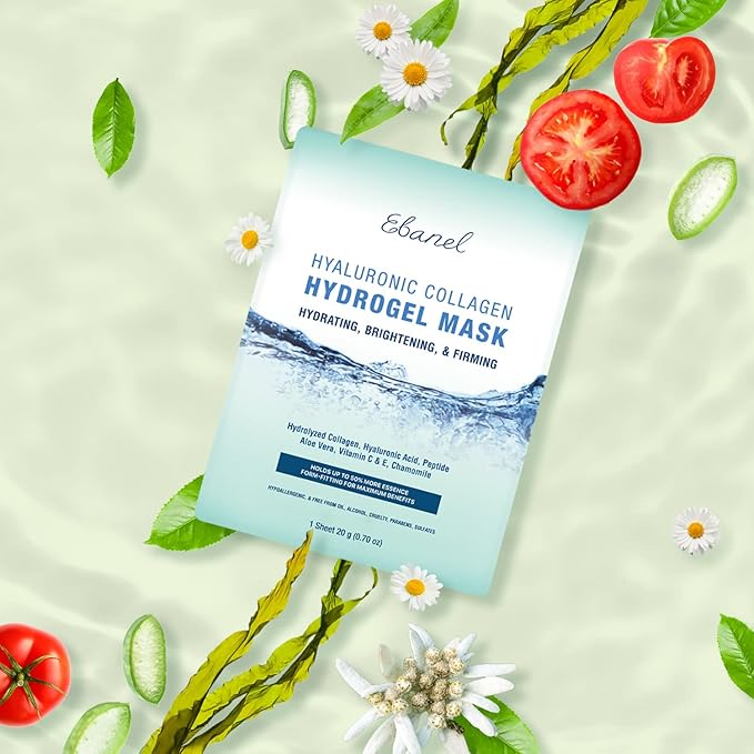 Ebanel 5 Pack Hydrogel Collagen Face Mask with Hyaluronic Acid, Vitamin C, Peptide, Aloe, Instant Brightening Hydrating Face Masks Skincare Korean Sheet Mask, Skin Firming, Lifting Anti Aging Masks