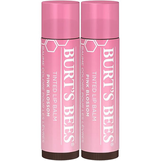 Burt's Bees Lip Tint Balm with Long Lasting 2 in 1 Duo Tinted Balm Formula, Color Infused with Deeply Hydrating Shea Butter for a Natural Looking Buildable Finish, Pink Blossom (2-Pack)