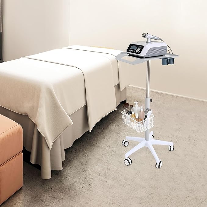 Medical Cart, Rolling Salon Cart with Wheels, Mobile Trolley Stand 33.46"-43.71" Height Adjustable for Salons Instruments Offices Hotels,with a Basket and Fix Holders