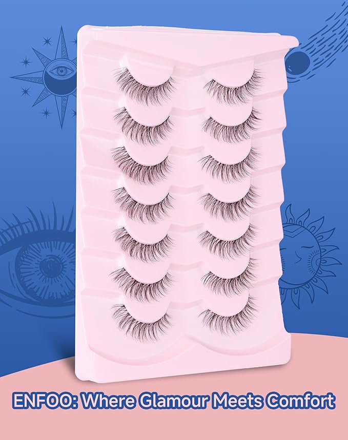 Short Lashes Natural Look Everyday Wispy Eyelashes Mink Flared Eyelashes Strip False Eye Lash Soft Clear Band 7 Pairs SF-05