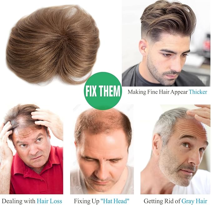 H&Bwig Men Short Toppers Hairpiece Hair Extensions (Natural Black) for Covering White Loss Hair Toupee