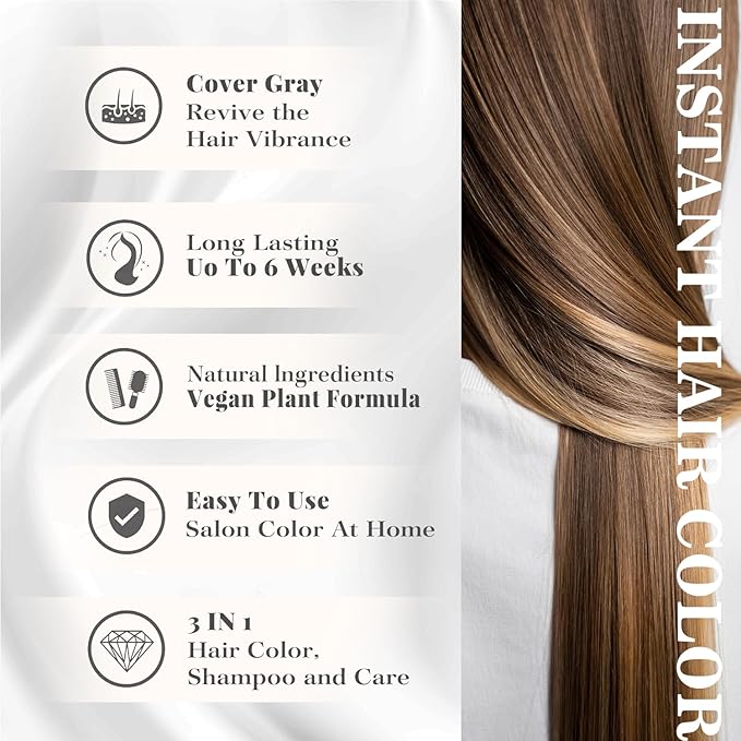 Hair Dye Shampoo 3-in-1 Vegan Color for Gray Hair - Ammonia-Free for Men & Women – Beard & Hair Coloring – Instant Gray Coverage Champú Para Canas Mujer & Hombre (CHESTNUT BROWN)