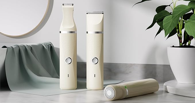 3-in-1 Electric Razor for Women - Waterproof Bikini Trimmer,Rechargeable Electric Shaver for Lady,Pubic Hair Trimmer Women,Personal Trimmer Groomer for Body Hair (Cream, LY-2)