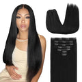 Lashey Clip in Hair Extensions Human Hair, 7pcs 120g #1 Jet Black Hair, Long Straight Hair Extensions Real Human Hair Clip Ins 24 Inch Remy Hair Extension Clip in for Women