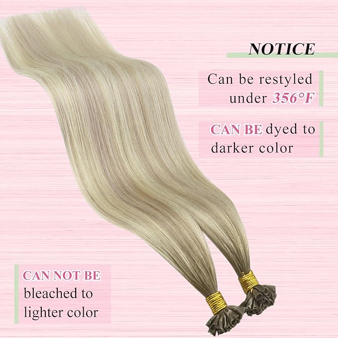 YoungSee U Tip Hair Extensions Human Hair Ash Blonde with Platinum Blonde Balayage Utip Real Hair Extensions for Women 20In 1G/S 50G