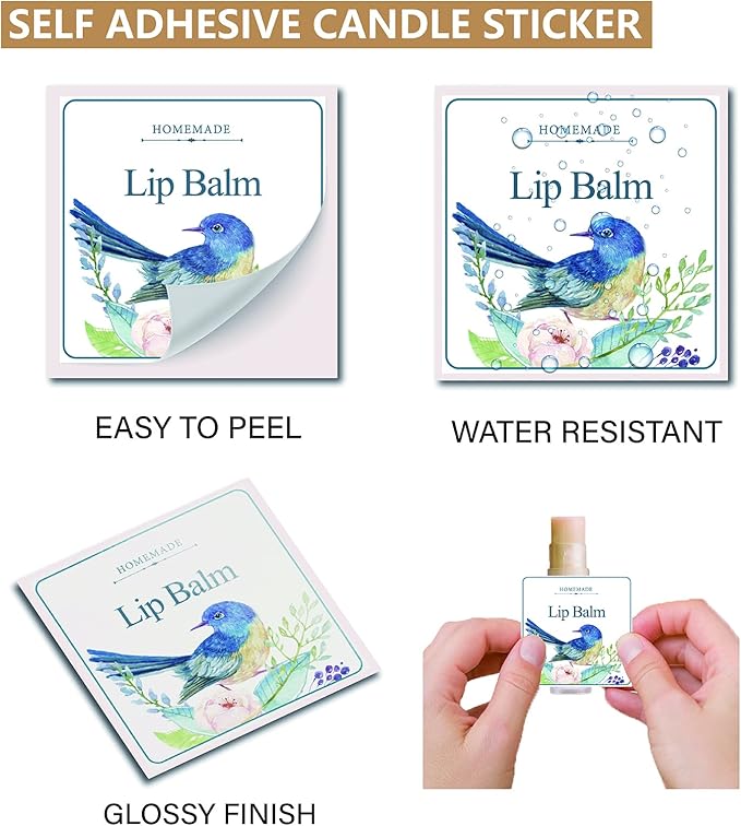 CRASPIRE Lip Balm Labels 80pcs Homemade Lip Balm Labels 2” Clear Lip Balm Labels for Tubes Printable Waterproof Lip Balm Stickers Labels for Lip Balm Handcream Candle Container（Flowers and Birds）