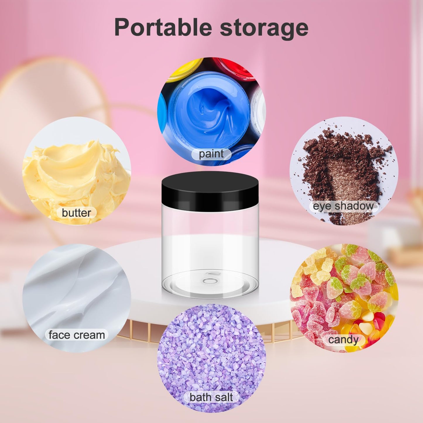 36 Pack 8oz Household Plastic Jars with Lids, BPA Free, Reusable, Refillable Transparent Cosmetic Containers for Bath Salts, Cosmetics, Powders, Beauty Product and Small Accessories, Black