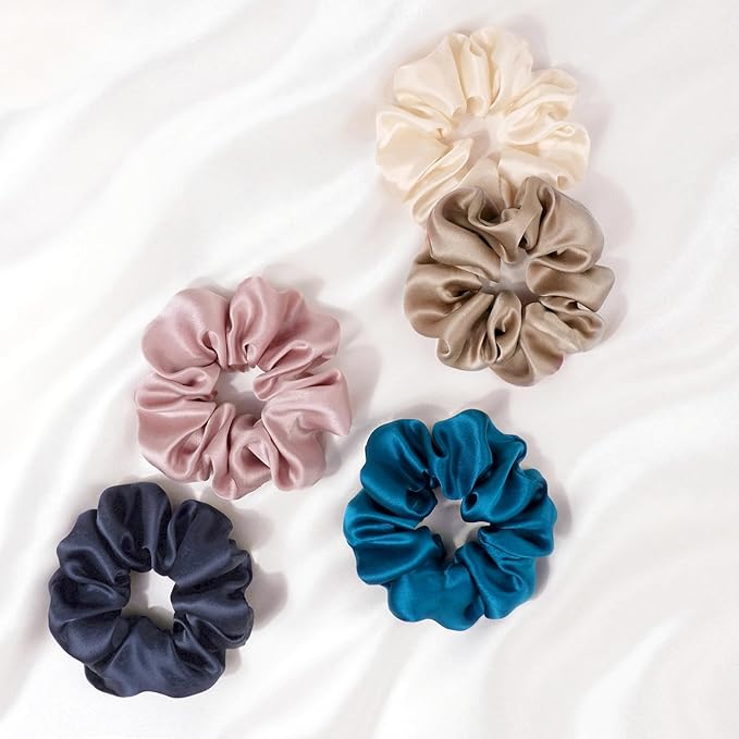 Zenssia Silk Scrunchies for Hair, Mulberry Silk Hair Ties for Women and Girls, No Damage Elastic Ponytail Holders（Black, Light Plum, Coffee）