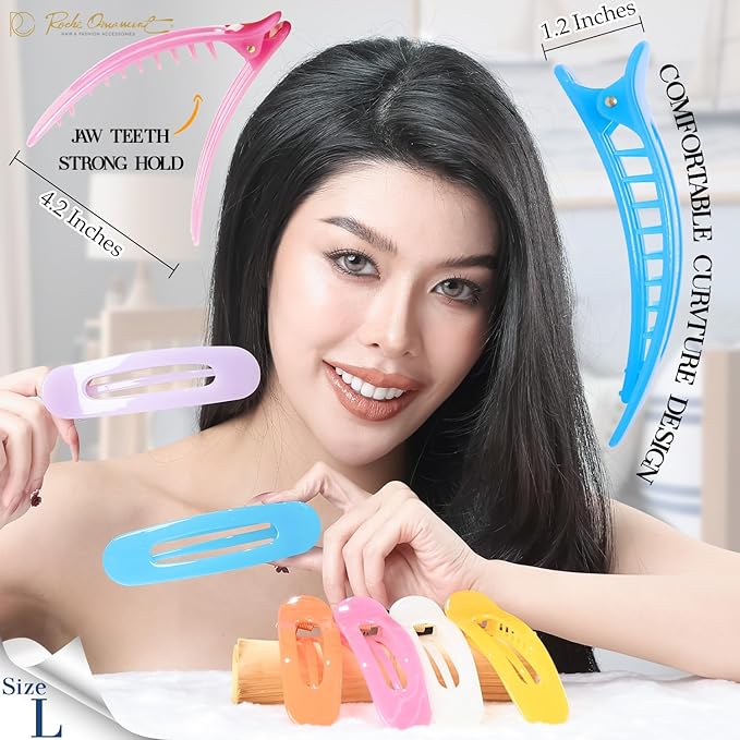 RC ROCHE 6 Pcs Flat Claw Hair Clips for Women Lay Down Barrettes No Crease Side Slide Thick Long Hair Duckbill French Against Head Jaw Claw Styling Jumbo Extra XL Clamp, Large Jelly Candy