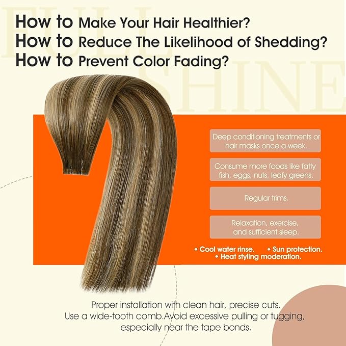 Full Shine Brown And Blonde Injection Tape in Hair Extensions Human Hair Color 4/24/4 Double Sided Remy Tape in Extensions 18Inch 50G 20Pcs for Women Daily Office Look Reusable