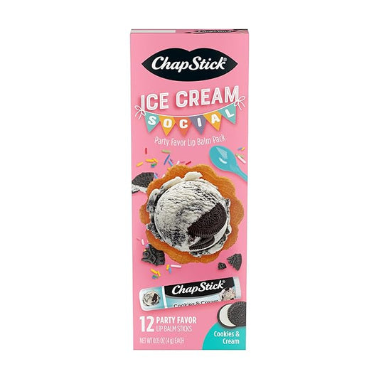ChapStick Ice Cream Social, Party Favor Lip Balm Pack - Cookies & Cream - 0.15 Oz x 12 Sticks