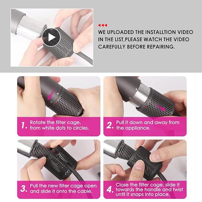 Upgraded Hair Dryer Filter Cover Compatible with Dyson Supersonic HD01 HD03 HD08 Hair Dryer Attachment, Hair Dryer Strainer Filter with Filter Cleaning Brush Replacement Parts(Gray)