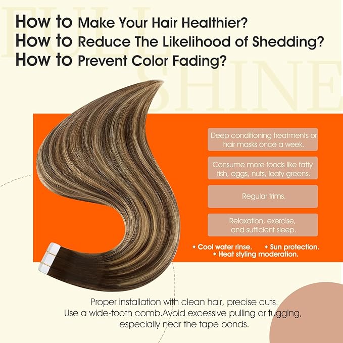 Full Shine Tape in Hair Extensions 18Inch Skin Weft Invisible Tape in Human Hair Medium Brown to Honey Blonde Real Human Hair Extensions Tape ins 50G Balayage Hair Extensions for Wedding 20pcs 4/24/4